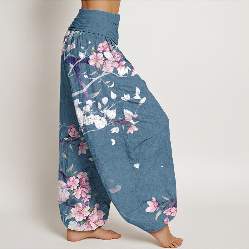 Casual Branch Peach Blossom Women's Elastic Waist Harem Pants