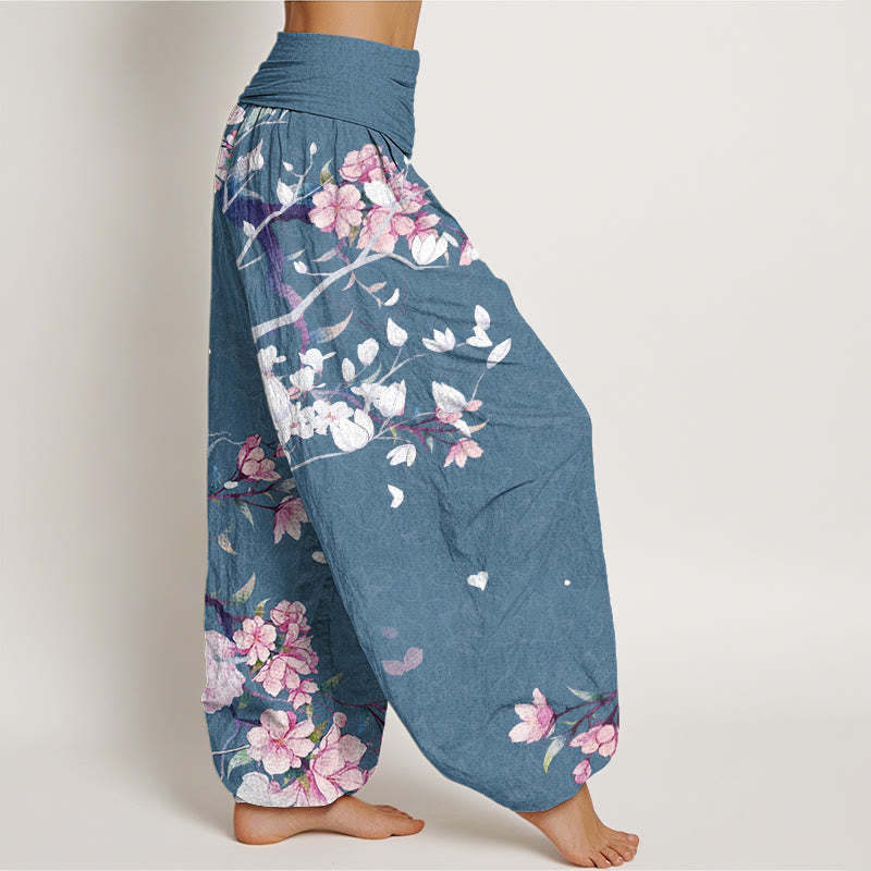 Casual Branch Peach Blossom Women's Elastic Waist Harem Pants