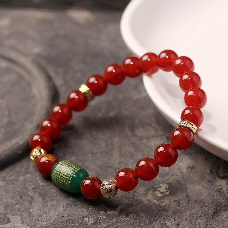 Natural Red Agate Green Agate Buddhist Sutras Calm Bracelet
