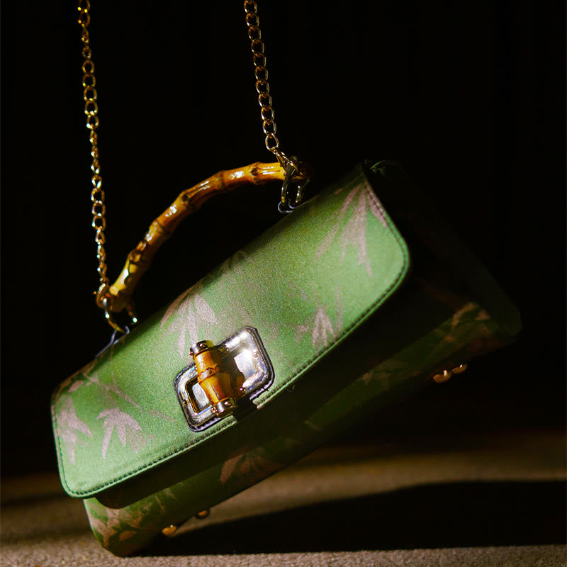 Leaves Branches Bamboo Handle Metal Chain Crossbody Bag Hangbags