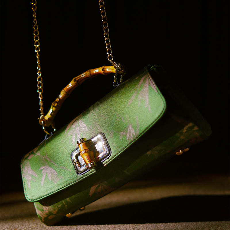 Leaves Branches Bamboo Handle Metal Chain Crossbody Bag Hangbags