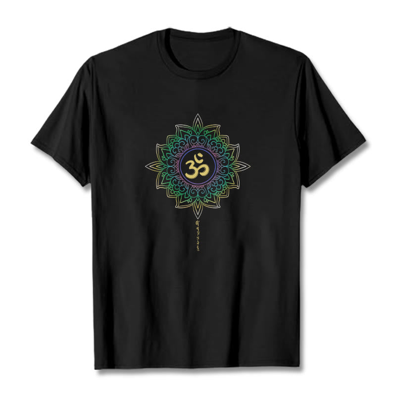 OM Yellow Green Gradient Lotus Cotton Tee T-shirt