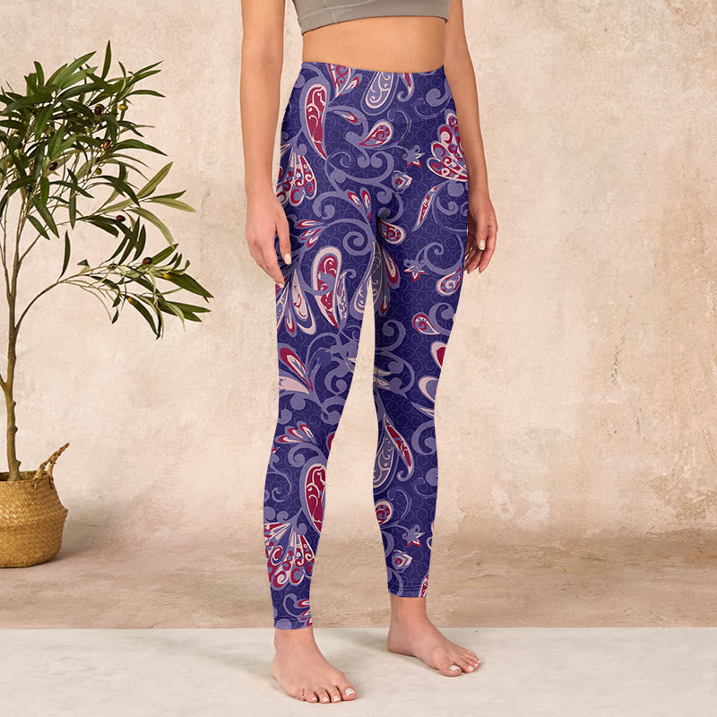 Purple Flower Petals Print Gym Fitness Leggings Women's Yoga Pants