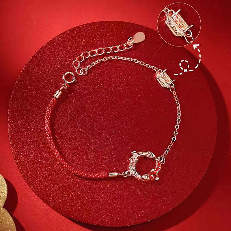 925 Sterling Silver Year Of The Dragon Copper Koi Fish Luck Protection Bracelet
