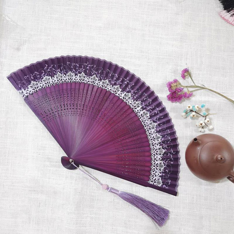 Simple Hollow Engraved Handheld Bamboo Folding Fan