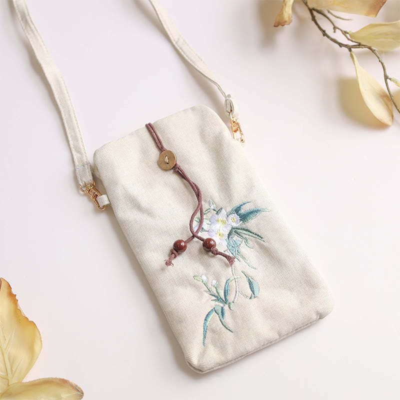 Small Embroidered Flowers Crossbody Bag Shoulder Bag Cellphone Bag 11*20cm