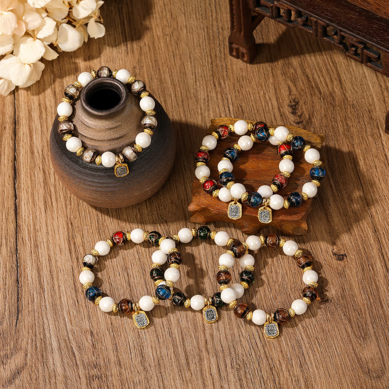 Tibetan Zakiram Goddess of Wealth Charm Liuli Glass Incense Ash Porcelain Bead Protection Bracelet