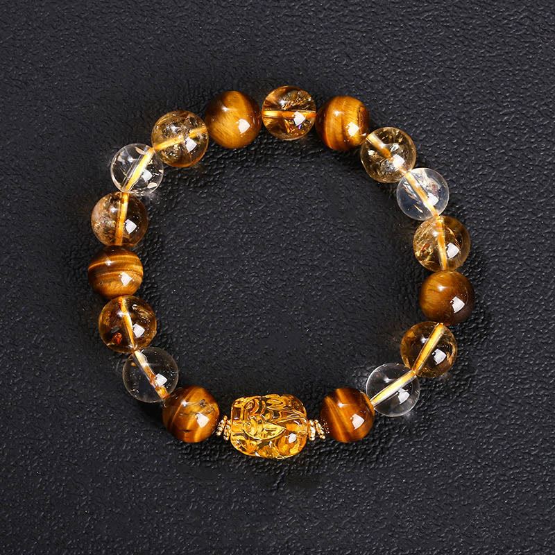 Natural Yellow Tiger Eye Citrine Beeswax Pixiu Strength Bracelet