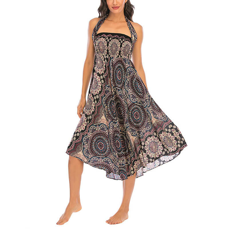 Two Style Wear Bohemian Mandala Flower Lace-up Skirt Dress