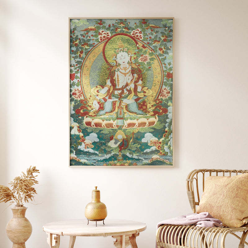 Tibetan Embroidery White Tara Thangka Tapestry Wall Hanging Wall Art Meditation for Home Decor