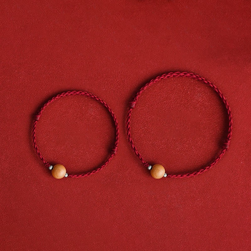 Natural Peach Wood Bead Luck Braided Bracelet Anklet