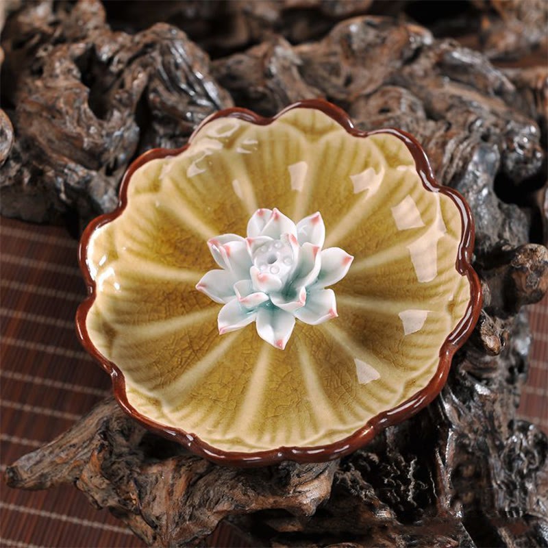 Lotus Pattern Healing Ceramic Incense Burner Decoration