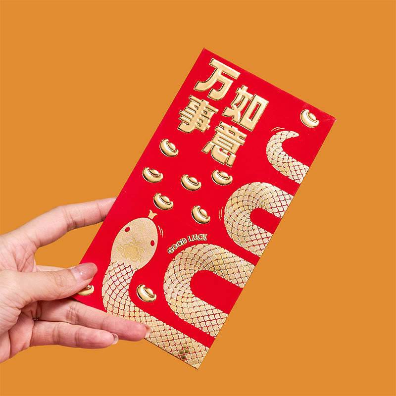 6Pcs Red Envelope Year Of The Snake Design Lucky Money Envelopes Good Luck 2025 Chinese New Year