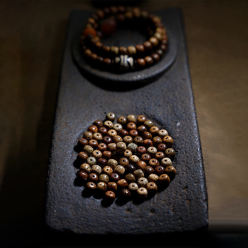 Tibetan Bodhi Seed Amber Dzi Bead Agate Zakiram Goddess of Wealth Beads Triple Wrap Bracelet