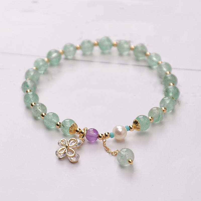 Natural Strawberry Quartz Green Strawberry Quartz Butterfly Charm Love Bracelet
