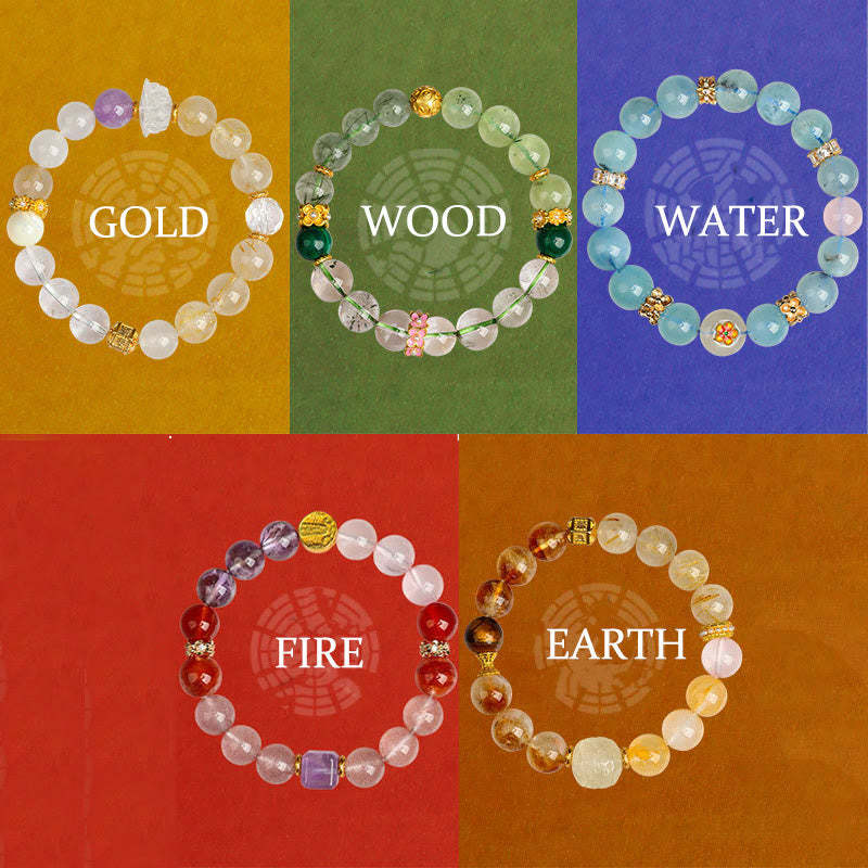 Five Elements Various Agate Crystal Green Phantom Rutilated Quartz Green Grape Agate Malachite Luck Bracelet