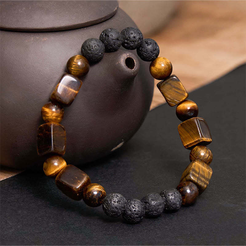 Various Crystals Cube Amethyst Lava Rock Support Bracelet