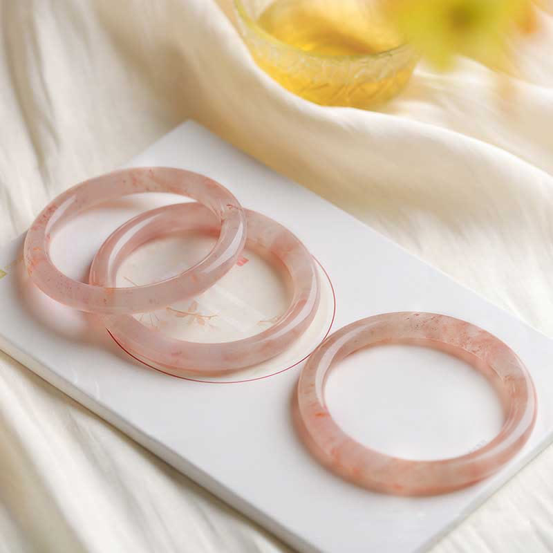 Pink Golden Silk Jade Wealth Luck Bracelet Bangle