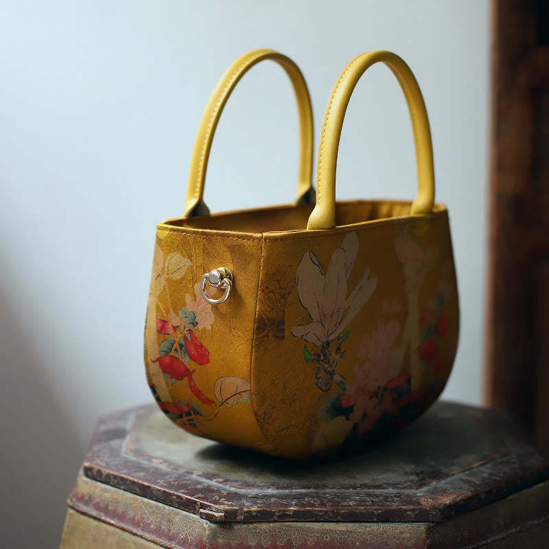 Vintage Flower Peony Metal Chain Zipper Handbag Crossbody Bag Shoulder Bag