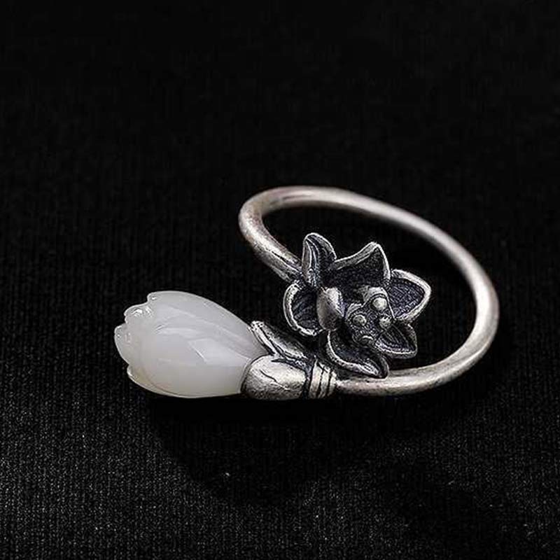 Jade Lotus Copper Balance Healing Adjustable Ring