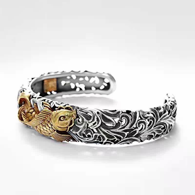 Koi Fish Grass Pattern Prosperity Wealth Bracelet Bangle