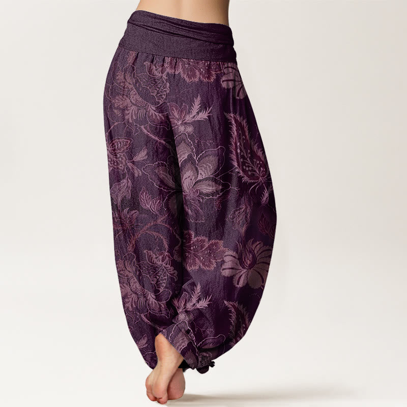 Casual Floral Leaves Women's Elastic Waist Harem Pants