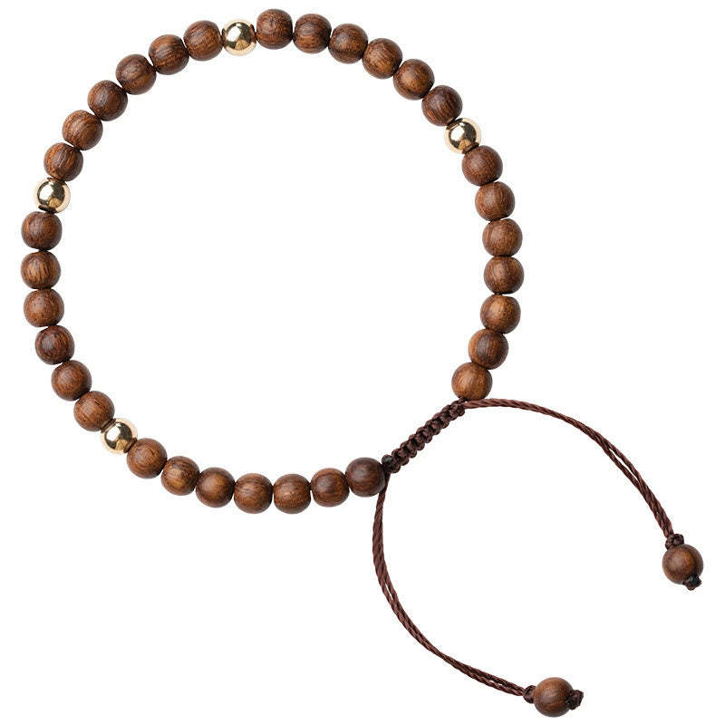 4mm Ultra-thin Sandalwood 14K Gold Plated Copper Beads Protection Bracelet
