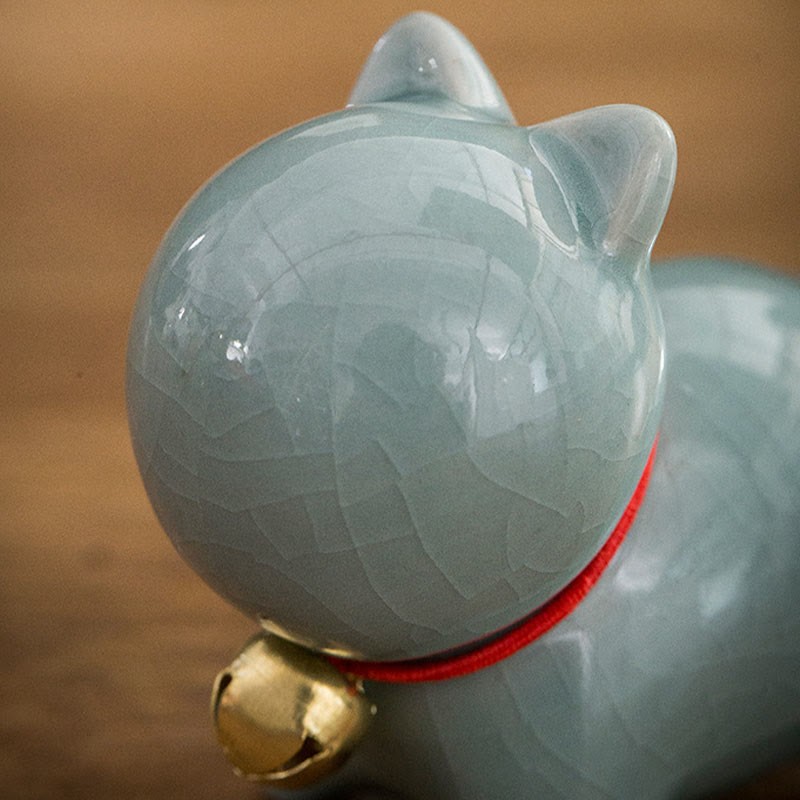 Mini Cute Lucky Bell Cat Tea Pet Ceramic Home Desk Figurine Decoration