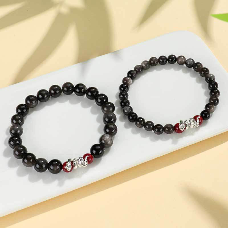Silver Sheen Obsidian Cinnabar Copper Year of the Snake Protection Bracelet