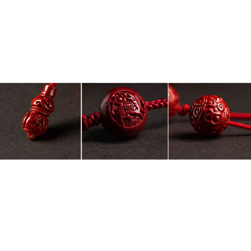 Natural Cinnabar Chinese Zodiac?Gourd Calm Blessing Red String Belly Chain