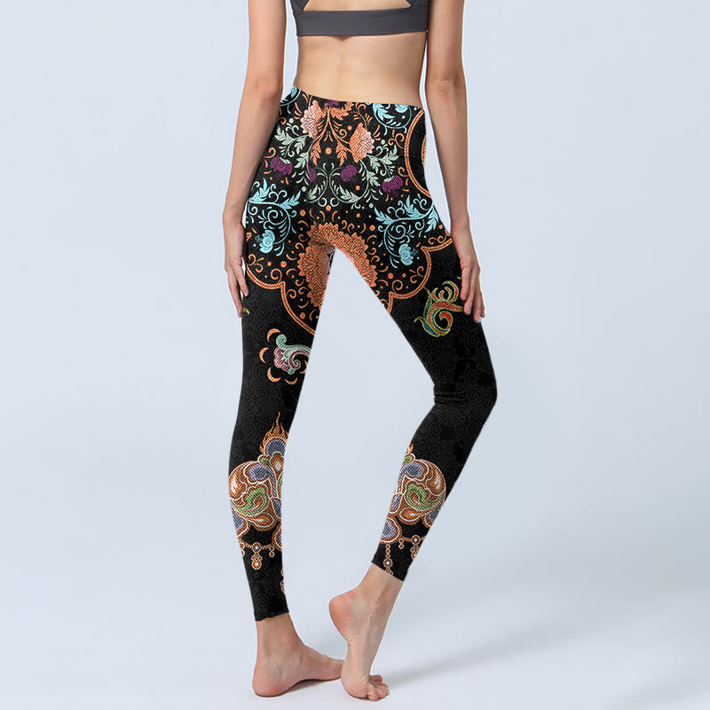 Mandala Auspicious Clouds Print Gym Leggings Women's Yoga Pants