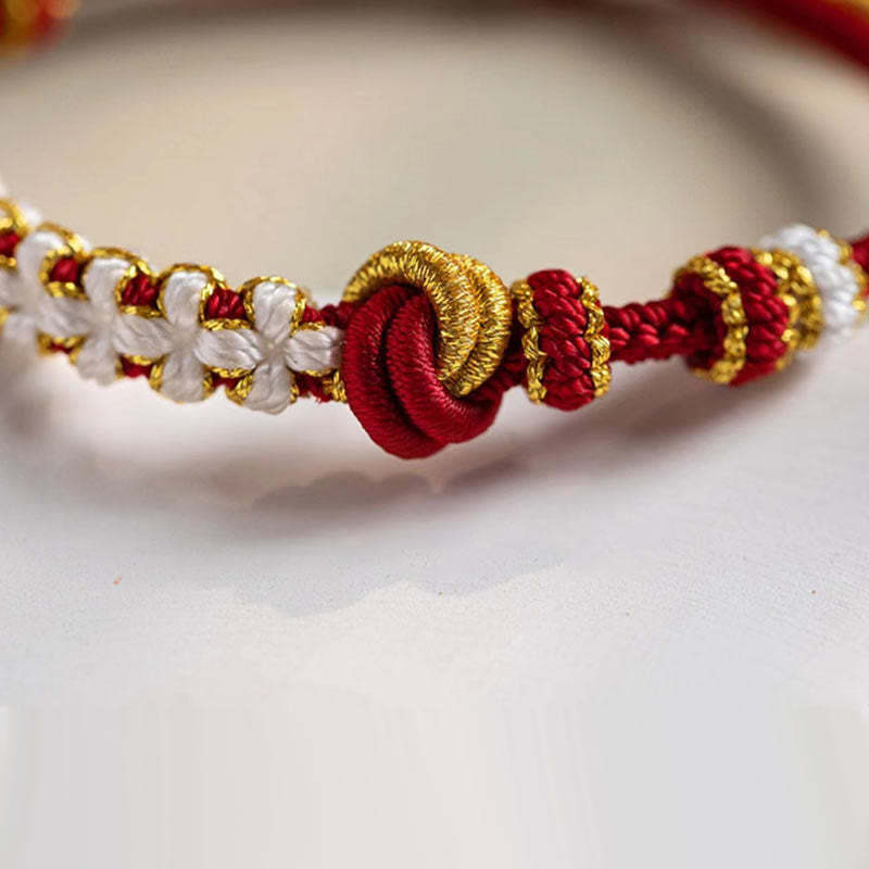 Handmade True Love Knot Peach Blossom Charm Luck Rope Bracelet
