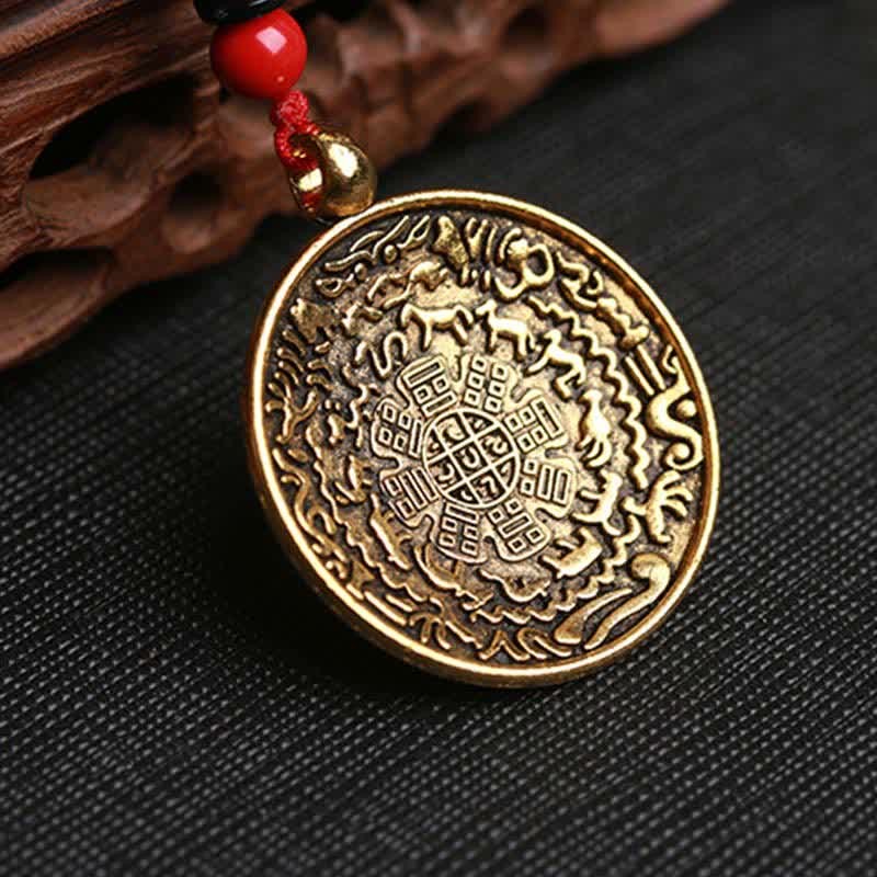 Tibet Om Mani Padme Hum Prayer Wheel Nine Palace Eight Trigrams Copper Car Hanging Decoration