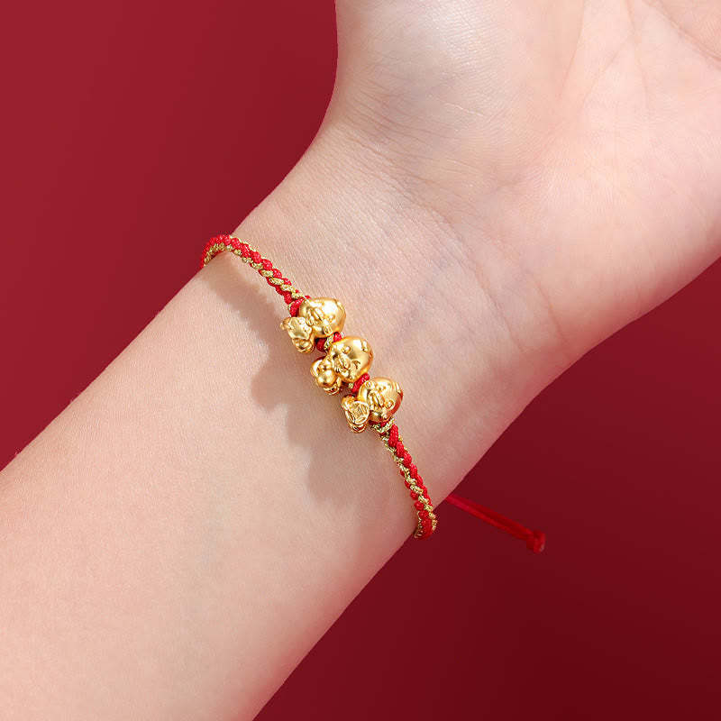 Handmade 999 Sterling Silver Golden Year Of Snake Fu Auspicious Clouds Ingot Copper Coins Red String Fortune Braided Bracelet