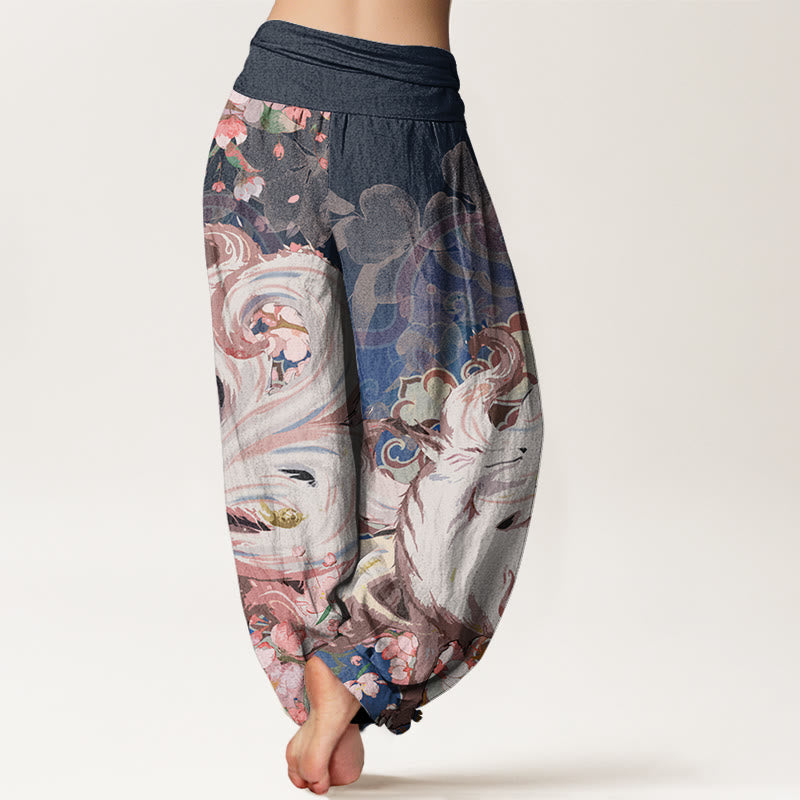 Fox Cherry Blossoms Women's Elastic Waist Harem Pants