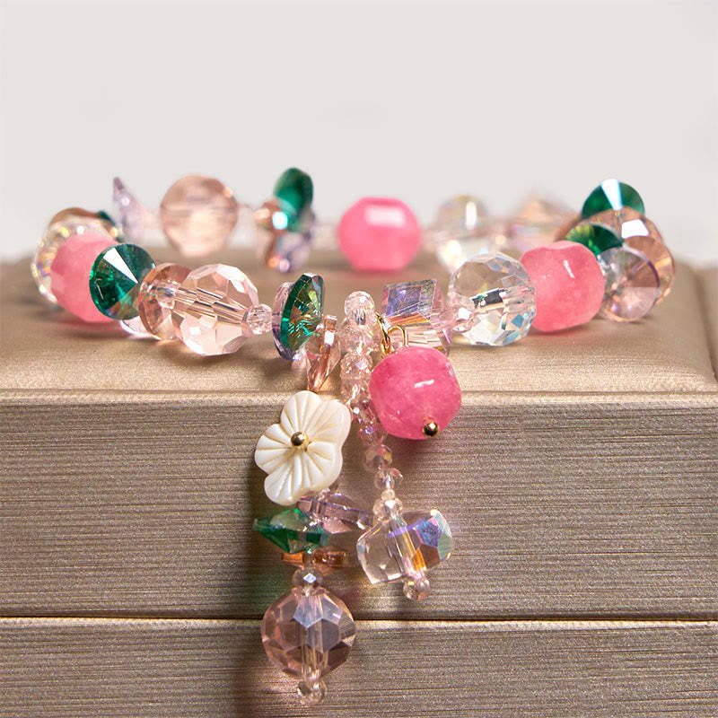 Pink Crystal Green Crystal White Crystal Flower Warmth Bracelet