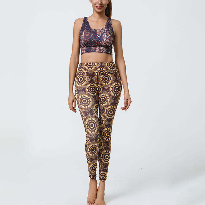 Flowers Geometric Mandalas Print Sports Fitness Yoga High Waist Leggings Women's Pants