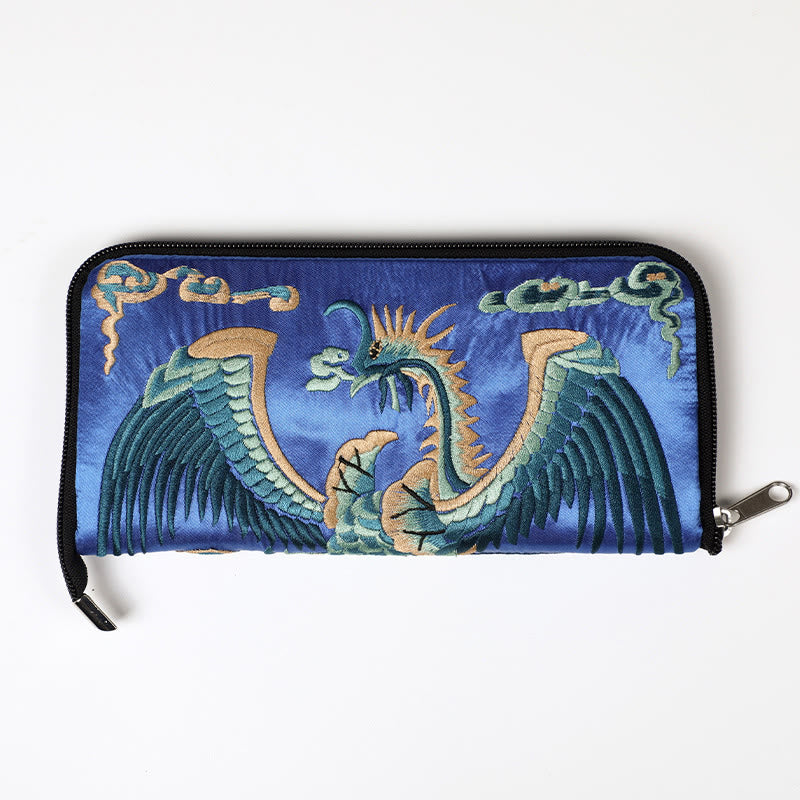 Mythical Beast Phoenix Dragon Qilin Su Embroidery Ticket Folder Storage Journey Shopping Purse Handbag