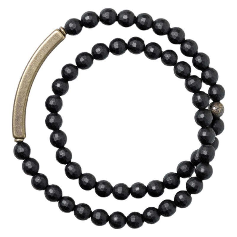 Frosted Cut Surface Black Onyx Copper Brass Double Wrap Protection Bracelet