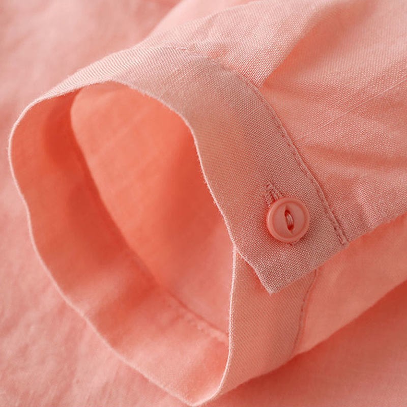 Casual Women's V-neck Three Quarter Sleeve Design Plain Cotton Linen Shirt
