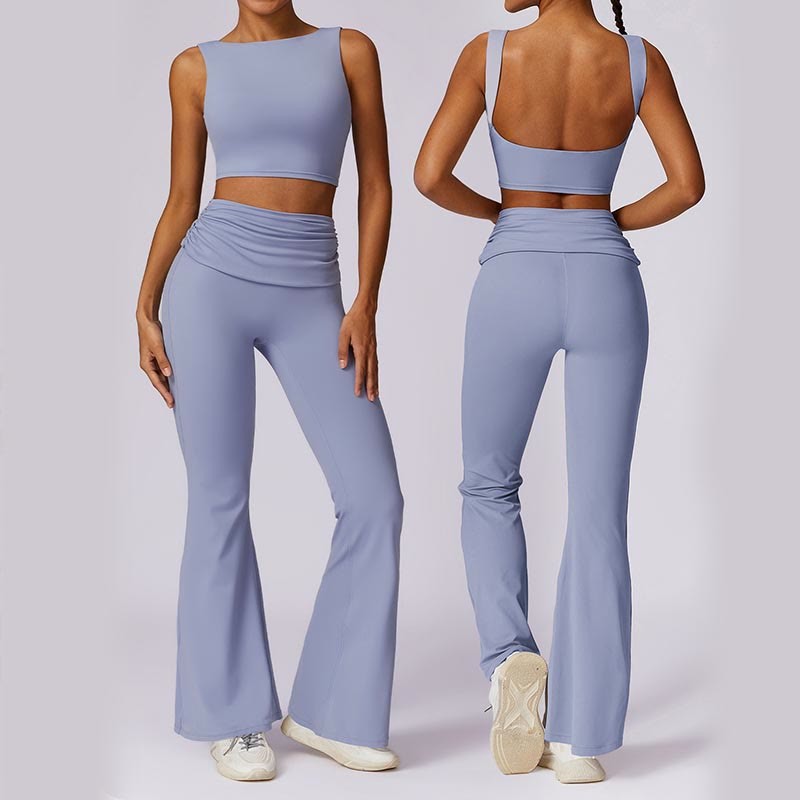 Sleeveless Backless Strap Tank Top Bra Flared Pants Sports Fitness Yoga