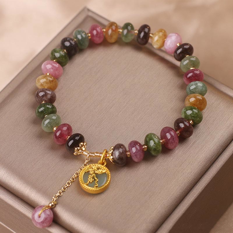 Colorful Tourmaline Cute Flower Rabbit Charm Love Bracelet
