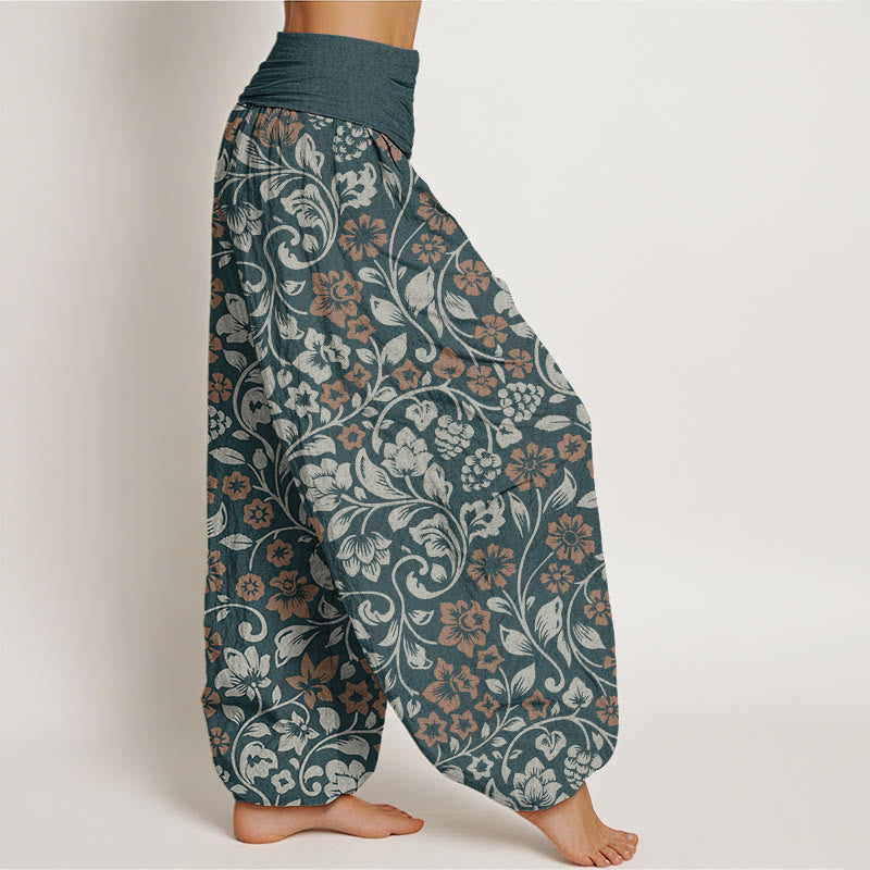 Small Flowers Intertwining Branches Women's Elastic Waist Harem Pants