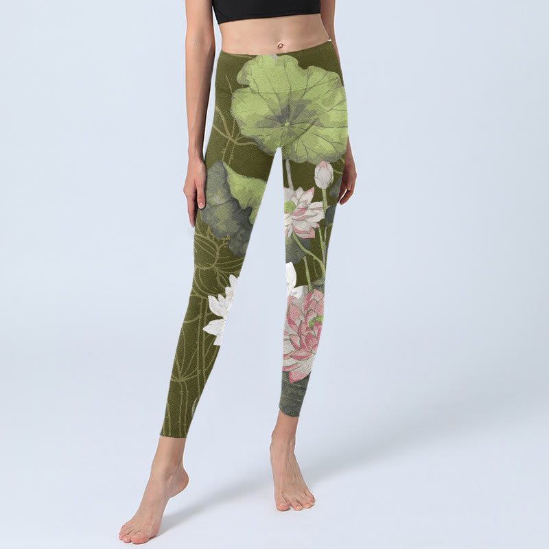 Lotus Print Gym Leggings Women's Yoga Pants