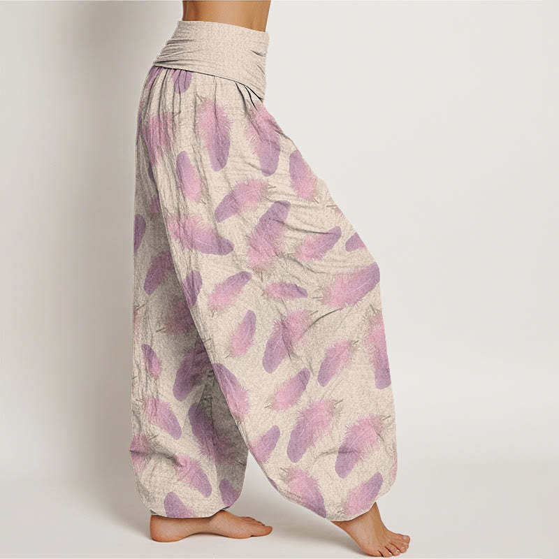 Casual Feathers Pattern Women's Elastic Waist Harem Pants