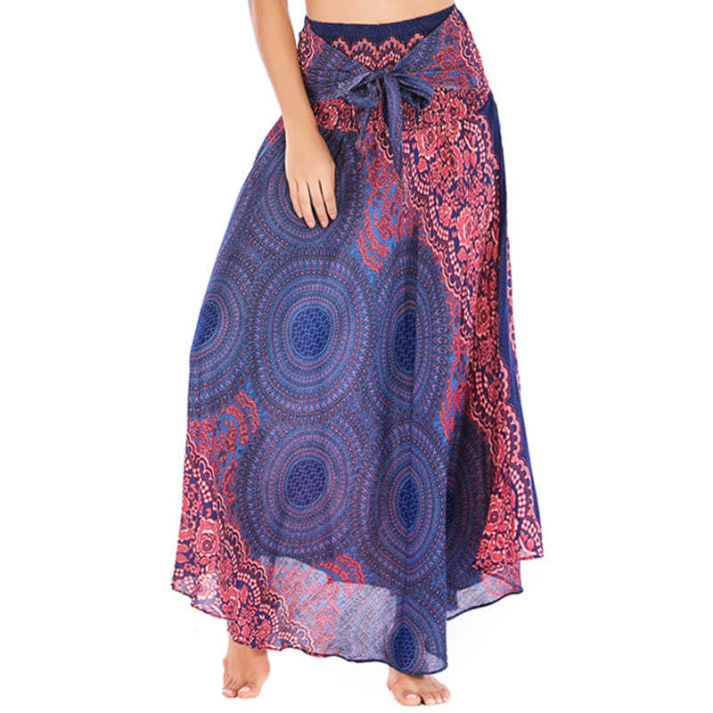 Two Style Wear Bohemian Compass Rose Flower Lace-up Skirt Dress