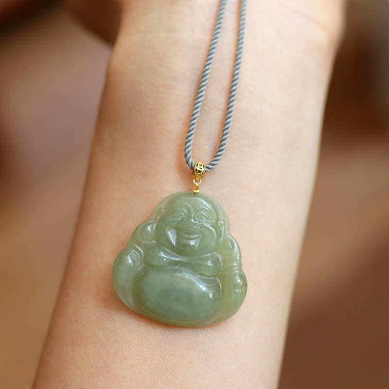 18K Gold Laughing mystic zen Jade Abundance Necklace String Pendant