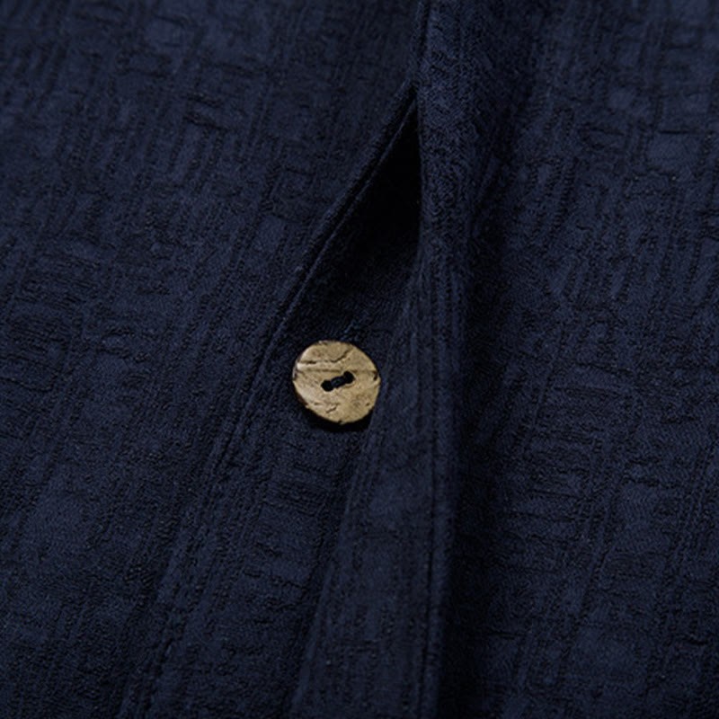 Fall Solid Long Sleeve Button Shirt Cotton Linen Men Clothing