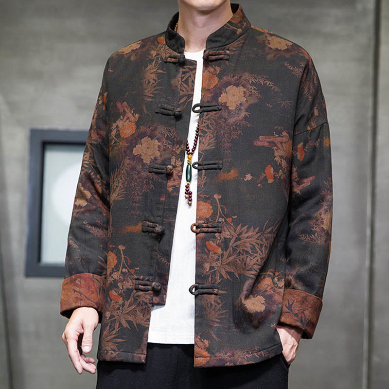 Frog-Button Chinese Tang Suit Long Shirt Cotton Men Jacket Clothing