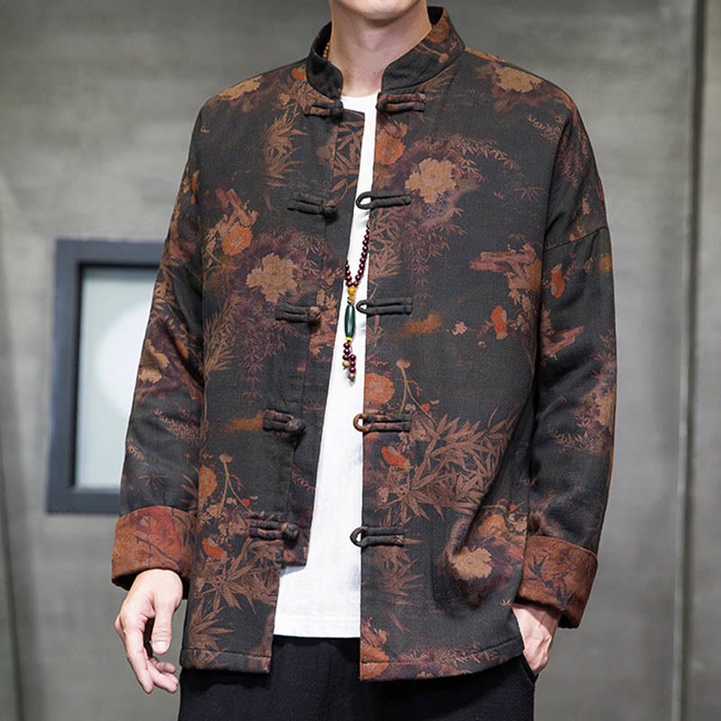 Frog-Button Chinese Tang Suit Long Shirt Cotton Men Jacket Clothing